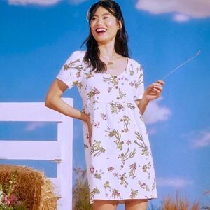 ModCloth Easy Days Button Front‎ Short Sleeve Babydoll Mini Dress Women's Sz M